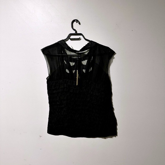 NWT Leon Max | Black Pleated-Yoke Silk Cap-Sleeve Top - M - Picture 5 of 8